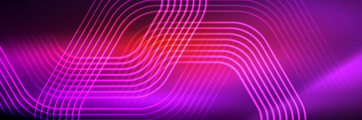 Shiny neon lines, stripes and waves, technology abstract background. Trendy abstract layout template for business or technology presentation, internet poster or web brochure cover, wallpaper