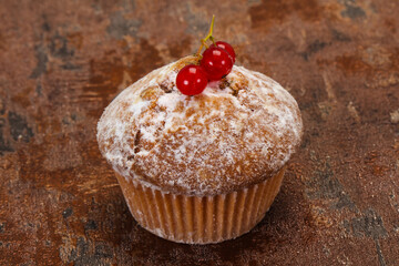Sweet tasty muffin with red currants