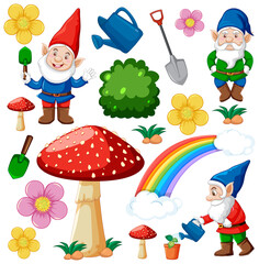 Set of gnome and fairy tale icon fantasy cartoon character  on white background