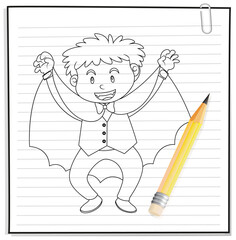 Hand drawing of boy in dracula costume outline