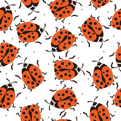 Seamless pattern, ladybugs, hand drawn overlapping backdrop. Colorful background vector. Cute illustration, insects. Decorative wallpaper, good for printing