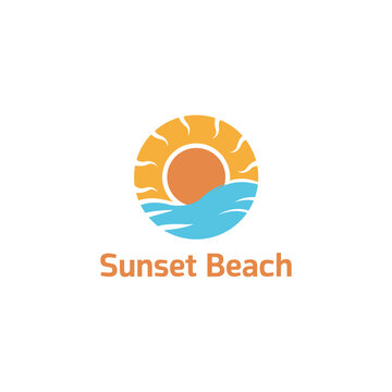 Sea Wave, Sunset Beach Nature logo design