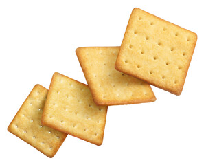 Flying delicious crackers, isolated on white background
