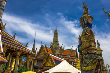 Temple of the Emerald Buddha - Wat Phra Si Rattana Satsadaram / Wat Phra Kaew-Bangkok: June 13, 2020, tourists visit to see the beauty of The Grand Palace, in Phra Nakhon District, Thailand.