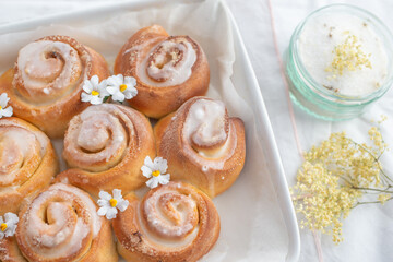 sweet home made elderflower lemon cinnamon rolls