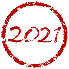 2021 written Hand Lettering by Japanese Brush, Like a Red stamp.