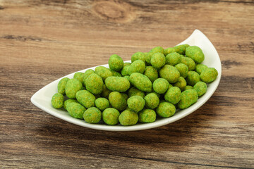 Spicy wasabi peanuts in the bowl