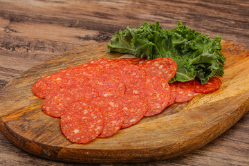 Italian spycy pepperoni sausage slices