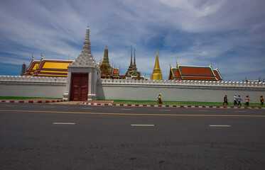 Temple of the Emerald Buddha - Wat Phra Si Rattana Satsadaram / Wat Phra Kaew-Bangkok: June 13, 2020, tourists visit to see the beauty of The Grand Palace, in Phra Nakhon District, Thailand.