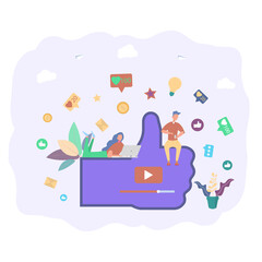 People with smartphones and laptops receive messages. Communication through social Internet networks, communication concept, discussion of business ideas, news, dating. Colorful vector illustration.