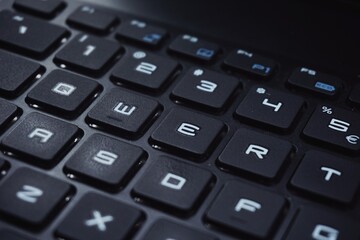 Close up of gaming laptop keyboard with futuristic font.