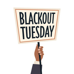 hand holding blackout tuesday banner black lives matter campaign against racial discrimination of dark skin color social problems of racism vector illustration