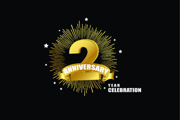 Naklejka premium 2 years anniversary celebration logotype. anniversary logo with golden isolated on black background, vector design for celebration, invitation greeting card-Vector