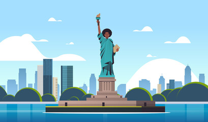 black lives matter african american liberty statue awareness campaign against racial discrimination of dark skin color support for equal rights of black people horizontal vector illustration. © mast3r