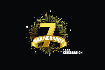 Naklejka premium 7 years anniversary celebration logotype. anniversary logo with golden isolated on black background, vector design for celebration, invitation greeting card-Vector