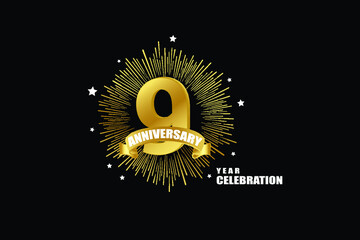 9 years anniversary celebration logotype. anniversary logo with golden isolated on black background, vector design for celebration, invitation greeting card-Vector