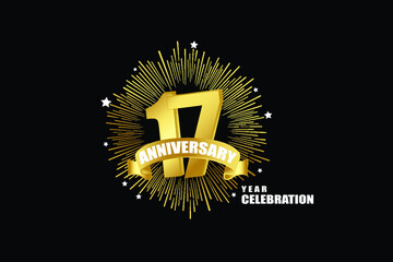 Naklejka premium 17 years anniversary celebration logotype. anniversary logo with golden isolated on black background, vector design for celebration, invitation greeting card-Vector