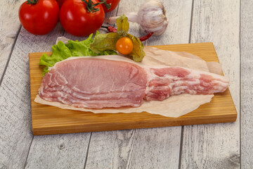 Raw pork bacon