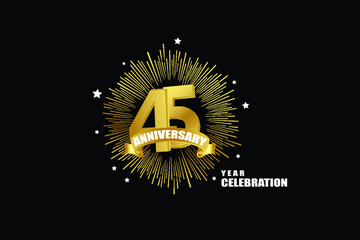 Naklejka premium 45 years anniversary celebration logotype. anniversary logo with golden isolated on black background, vector design for celebration, invitation greeting card-Vector