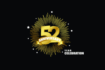 52 years anniversary celebration logotype. anniversary logo with golden isolated on black background, vector design for celebration, invitation greeting card-Vector