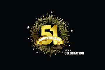 Naklejka premium 51 years anniversary celebration logotype. anniversary logo with golden isolated on black background, vector design for celebration, invitation greeting card-Vector