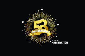 Naklejka premium 53 years anniversary celebration logotype. anniversary logo with golden isolated on black background, vector design for celebration, invitation greeting card-Vector