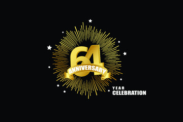 Naklejka premium 64 years anniversary celebration logotype. anniversary logo with golden isolated on black background, vector design for celebration, invitation greeting card-Vector