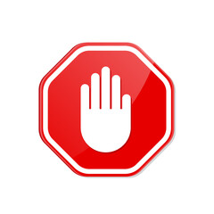 Stop roadsign with big hand symbol or icon for prohibited activities. Vector illustration.
