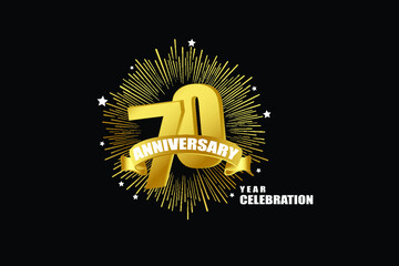 Naklejka premium 70 years anniversary celebration logotype. anniversary logo with golden isolated on black background, vector design for celebration, invitation greeting card-Vector