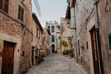 outdoor, plants, green, home, spanish, historic, antique, holiday, idyllic, european, heritage, spain, facade, old town, balearic islands, romantic, wall, travel, balearic, mediterranean, stone, flowe