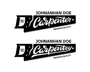 Carpenter carpentry hand drawn logo template. Vector illustration.