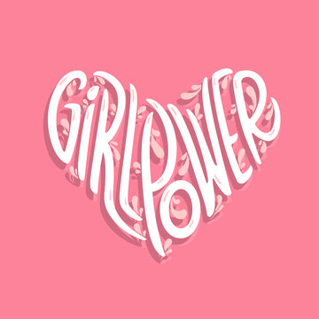 Girl Power heart shaped typography. Vector illustration.