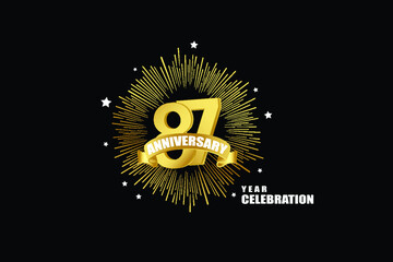 Naklejka premium 87 years anniversary celebration logotype. anniversary logo with golden isolated on black background, vector design for celebration, invitation greeting card-Vector