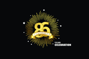 86 years anniversary celebration logotype. anniversary logo with golden isolated on black background, vector design for celebration, invitation greeting card-Vector