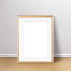 Wall poster wooden frame mockup. Vector illustration.