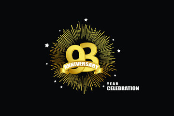 Naklejka premium 93 years anniversary celebration logotype. anniversary logo with golden isolated on black background, vector design for celebration, invitation greeting card-Vector