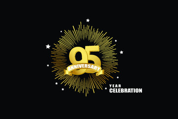 Naklejka premium 95 years anniversary celebration logotype. anniversary logo with golden isolated on black background, vector design for celebration, invitation greeting card-Vector