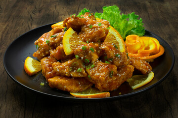 Orange Chicken Deep Fried with Orange Sauce Sweet and Sour Tasty