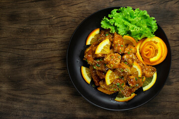 Orange Chicken Deep Fried with Orange Sauce Sweet and Sour Tasty