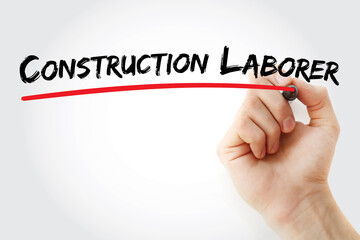Construction laborer text with marker, concept background