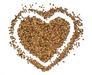 heart symbol made of green buckwheat