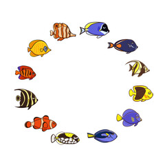 Cute fish vector illustration icons set. Tropical fish, sea fish,