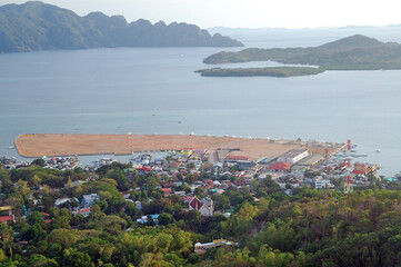 Overview of Coron province with mountain and sea during daytime in Coron, Palawan, Philippines