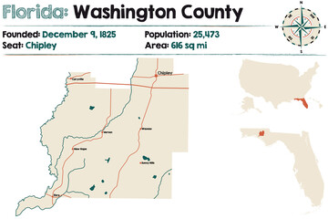 Large and detailed map of Washington county in Florida, USA.
