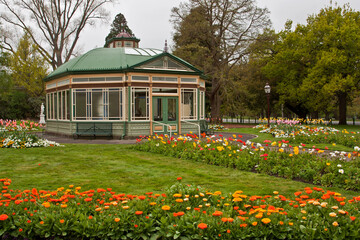 Spring at the historic Statuary Pavilion(built 1887) in the Ballarat Botanic Gardens in Victoria,...
