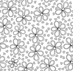 Abstract decorative vector seamless pattern with simple hand drawn daisy flowers