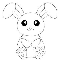 Cute Cartoon White Bunny Rabbit. Black and White. Vector EPS 10.