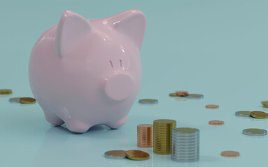 Piggy Bank Finance 3D illustration pink