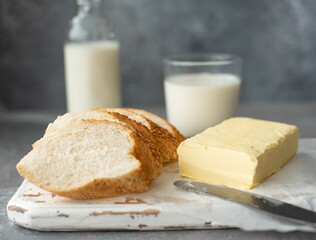 french baguette with butter and milk