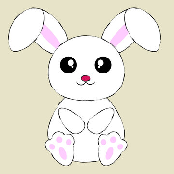 Cute Cartoon White Bunny Rabbit. Flat color. Vector EPS 10.